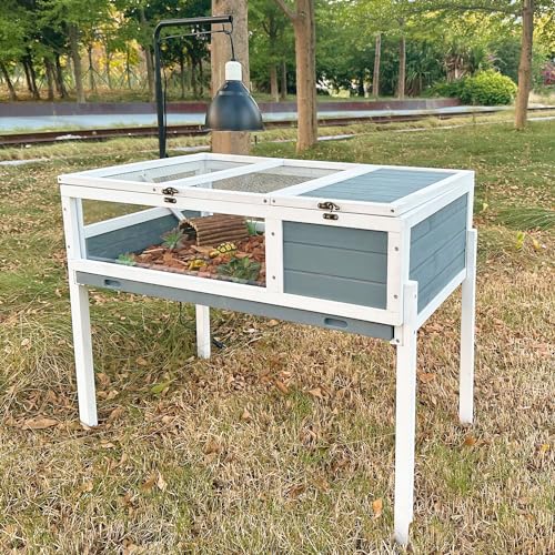 Tortoise Enclosure Indoor, Wooden Tortoise Habitat with Lamp Stand, Large Turtle Enclosure Reptile Cage with Hygrometer Thermometer, Easy Clean Open Top