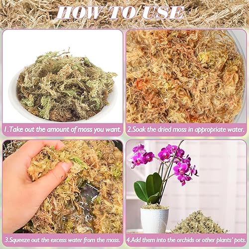 Halatool 12OZ Orchid Moss Sphagnum for repotting, 16QT Dried Sphagnum Moss for Plants Indoor, Maintain Air Humidity and Improve Soil Acidity, Natural Media for Orchid Plant Growth - size: 16 qt (0.8 lbs)