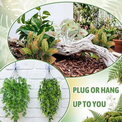 Suncalla 12 Pcs Reptile Plants Terrarium Hanging Plant Vines Artificial Leaves with Suction Cups Climbing Foliage for Bearded Dragon Lizard Gecko Snake Tank Accessories Decor (Lush Series) - style: Lush Series
