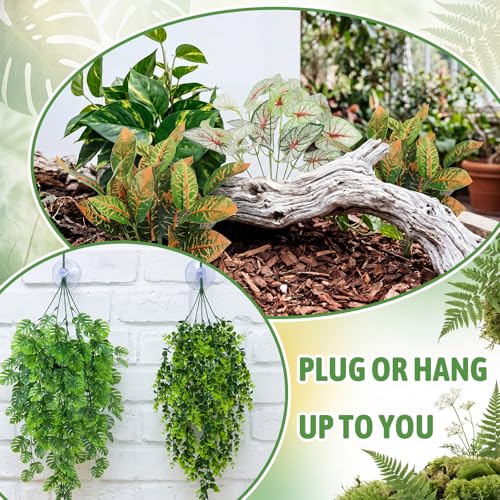 Suncalla 12 Pcs Reptile Plants Terrarium Hanging Plant Vines Artificial Leaves with Suction Cups Climbing Foliage for Bearded Dragon Lizard Gecko Snake Tank Accessories Decor (Lush Series) - style: Lush Series