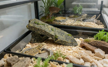 Resin Hideout Cave, 10.6 in / 27 cm Reptiles Basking Platform, Aquarium Decor Rock, Smooth Resin Habitat with Gentle Slope, Flat Top, Natural Slate Look for Small Reptiles