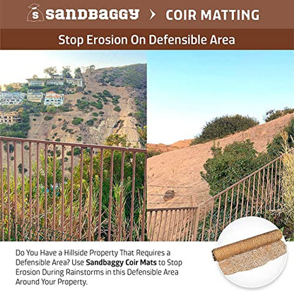 Sandbaggy Coir Mat | Erosion Control Product for Stopping Soil Erosion on Hillsides, Riverbanks & Oceanfront | Lasts 5X Longer Than Straw Blanket | Lasts 2-5 Yrs (Homeowner Size - 4 ft by 30 ft Roll) - size: 4 ft by 30 ft Roll Size or 120 sq ft