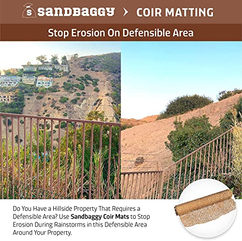 Sandbaggy Coir Mat | Erosion Control Product for Stopping Soil Erosion on Hillsides, Riverbanks & Oceanfront | Lasts 5X Longer Than Straw Blanket | Lasts 2-5 Yrs (Homeowner Size - 4 ft by 80 ft Roll) - size: 4 ft by 80 ft Roll Size or 320 sq ft