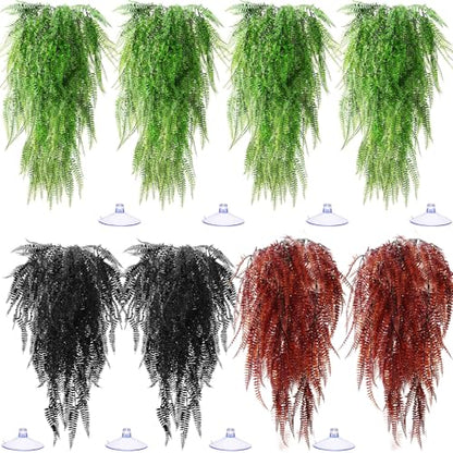 Suncalla 8 Pack Reptile Plants Terrarium Hanging Plant Vine Boston Climbing Terrarium Plant with Suction Cup for Bearded Dragons Lizard Crested Gecko Snake Crab Tank(Vivid Series,3 Colors) - style: Vivid Series