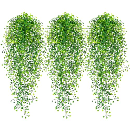 QUOZUO Fake Hanging Plants, 3pcs Faux Hanging Plants, Artificial Plants Ferns Ivy Vine for Wall House Indoor Outdoor Room Home Decor - color: Green
