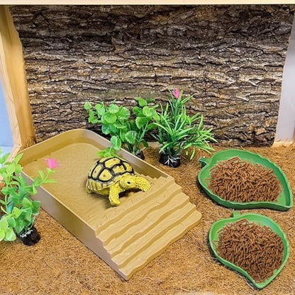 3 PCS Reptile Water Dish with Climbing Ramp Leaf Reptile Water Bowl Amphibians Habitat Yellow Tortoise Food Bowl for Turtle Gecko Bearded Dragon Lizard (Yellowish-Brown) - color: faint yellow