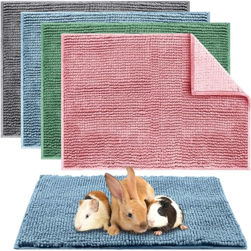 Amylove 4 Pcs Guinea Pig Cage Liner 16 x 24 Inch Washable Chenille Pee Pads Pet Dog Cat Bedding Training Mat Reusable for Small Animals Puppy Bunny Hamster Chinchilla - color: Mixed Color, size: 16 x 24 Inch, style: Low Pile Chenille