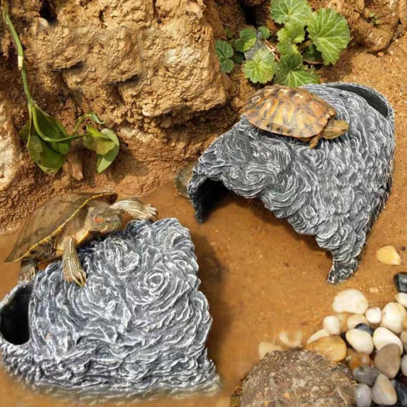 Large Reptile Hideout 2-Pack – Natural Wood-Look Resin Caves for Bearded Dragons, Tortoise, Snakes, Geckos & Lizards | Parent-Child Size Set (Large + Small) for Multi-Pet Terrariums