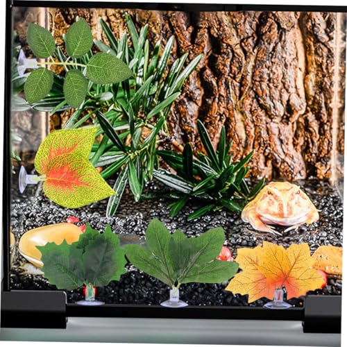 Cabilock 10pcs Reptile Terrarium Plants Artificial Simulation Leaf Decor with Suction Cups for Lizard Chameleon Snake Habitat and Climbing Tank Supplies