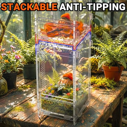 Jumping Spider Enclosure, Acrylic Terrarium with with Magnetic Doors, 0.8mm Micro-Ventilation, Stackable Escape-Proof Habitat for Jumping Spiders, Tarantulas & Small Reptiles, 3”x3”x6” - size: 1Pack, 3”x3”x6”