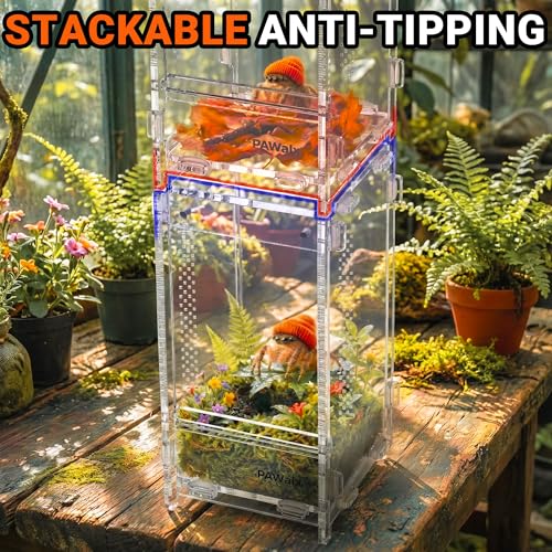 Jumping Spider Enclosure, Acrylic Terrarium with with Magnetic Doors, 0.8mm Micro-Ventilation, Stackable Escape-Proof Habitat for Jumping Spiders, Tarantulas & Small Reptiles, 3”x3”x6” - size: 1Pack, 3”x3”x6”