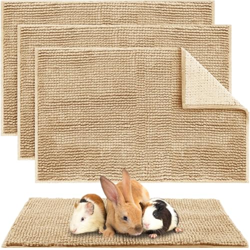 Amylove 4 Pcs Guinea Pig Cage Liner 16 x 24 Inch Washable Chenille Pee Pads Pet Dog Cat Bedding Training Mat Reusable for Small Animals Puppy Bunny Hamster Chinchilla - color: Beige, size: 16 x 24 Inch, style: Low Pile Chenille