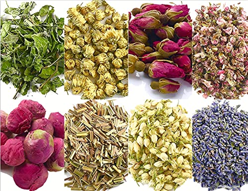 Dried Flowers and Herbs Accessories Decorations 8 Bags Set Dry Flowers Essential Supplies Rose Buds Lavender Chamomile Jasmine Scents for Flower Arrangements Crafts Bath Soap Lip Gloss Making - color: Colorful