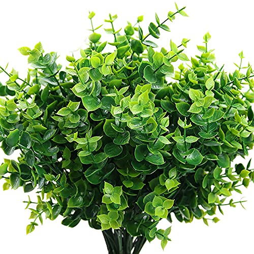 PASYOU Artificial Shrub, Fake Bush Simulation Eucalyptus Grass Greenery Leaves Plastic Plants Indoor Outdoor Outside Home Garden Office Bathroom Verandah Wedding Décor Decoration Planter Filler 4 Pcs - color: Eucalyptus Grass-4 Pcs