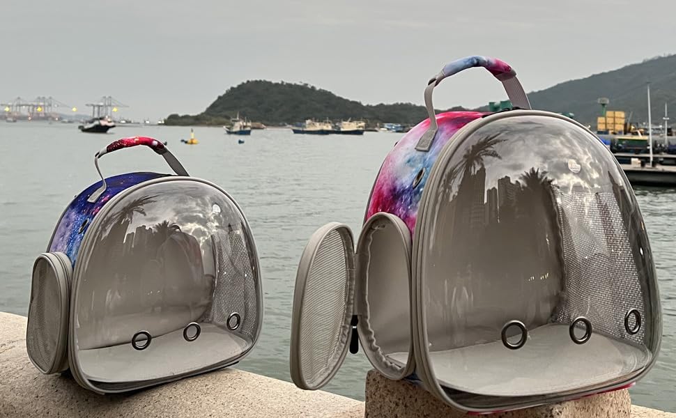Bunny Carrier Backpack with Space Capsule Clear Bubble Window - Portable Small Animal Backpack Travel Pet Carrier Galaxy for Guinea Pig Rabbit Bearded Dragon Rat Lizard Hamster (Galaxy Pink) - color: Galaxy Pink