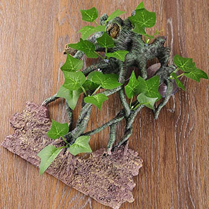 IBWell Resin Reptile Corner Branch with Rock, Amphibian Lizard Snake Climbing Ornament, Lifelike Terrarium Plant Decoration with Suction Cup - style: vines