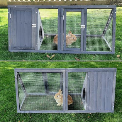 Rabbit Hutch Outdoor Chicken Coop Wooden A-Frame Small Animal Cage Quail Cage w/Chicken Run & Ventilated Wire Fence Suitable for Garden Backyard Farms 47 x 18 x 19.5 in (Grey) - color: Grey