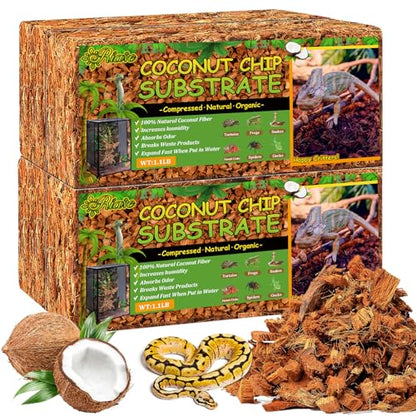 Riare 4 Pack Natural Coconut Chip Substrate for Reptiles- Compressed Coconut Husk Reptiles Bedding, Coco Husk Chip Terrarium Substrate for Snakes, Tortoises, Ball Python, Frogs, Bearded Dragon, Lizard - color: 4 pack