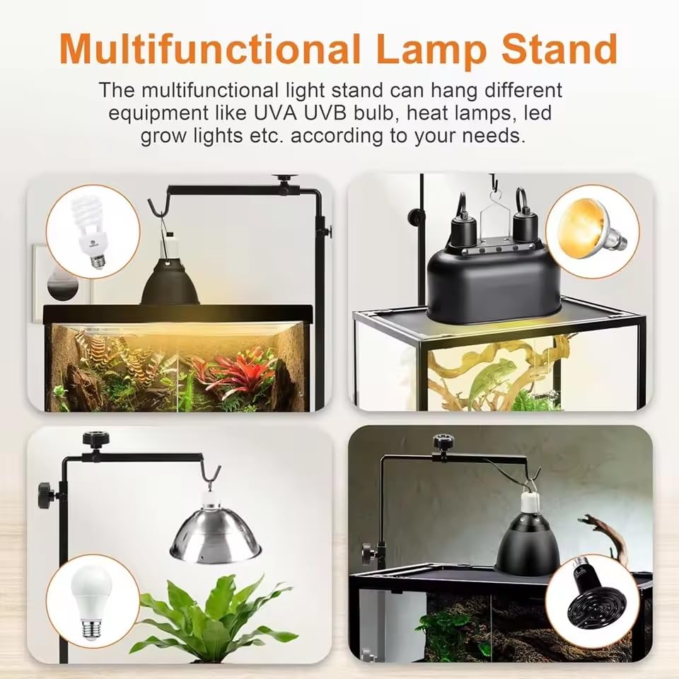 EatingBiting Amphibian Reptile Lampshade Lamp Holder Adjustable Extendable Metal Floor Lamp Holder Portable Animal Heating Lamp Holder for Lizards Turtles Tank Feeding Box 25-37inch