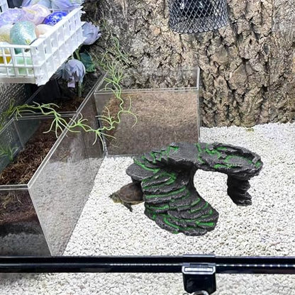 Large Bearded Dragon Hideout, Resin Simulation Stone Reptile Hide Cave, Reptile Basking Platform, Terrarium Habitat Decor for Lizard Spider Aquarium Fish Gecko - 9.5 × 8 × 3.7 Inch