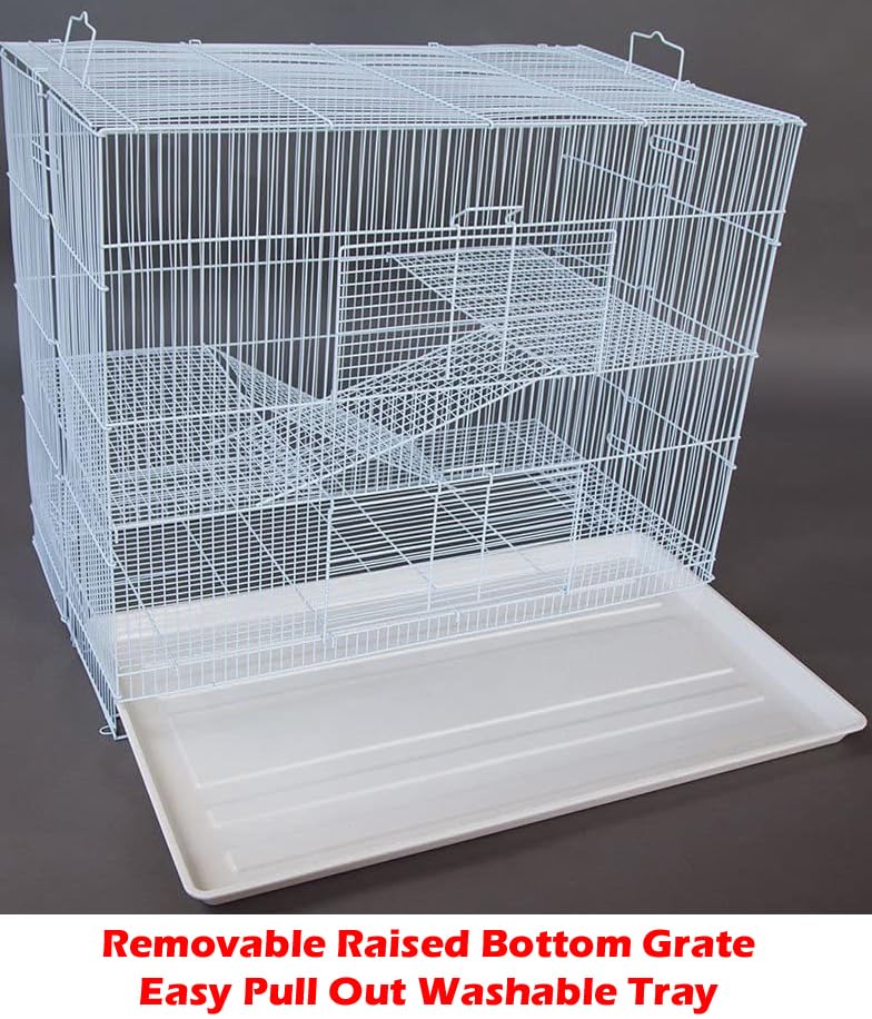 Large 3-Level Easy Foldable Bite-Proof with Tight 3/8 Inch Bar Spacing Shelves & Ladders for Ferret Chinchilla Sugar Glider Rats Mice Gerbil Mouse Metal Travel Carrier Cage Easy Clean Pull Out Tray - color: White