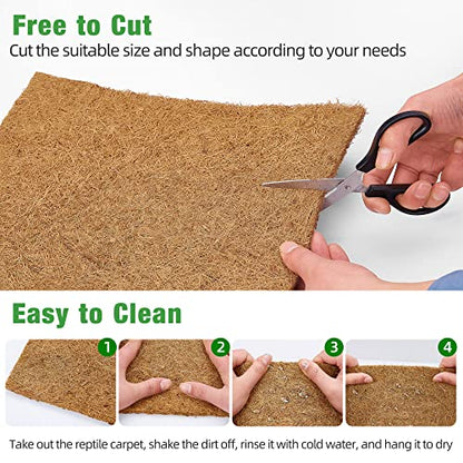 ZeeDix 10 Pcs Reptile Carpet, 12X12 inch Natural Coconut Fiber Liner Mat Flooring Accessories for Reptile Tank - Bearded Dragon Tortoise Lizard Turtle Snake Leopard Gecko Substrate Bedding - size: 10 Pcs (12X12in)