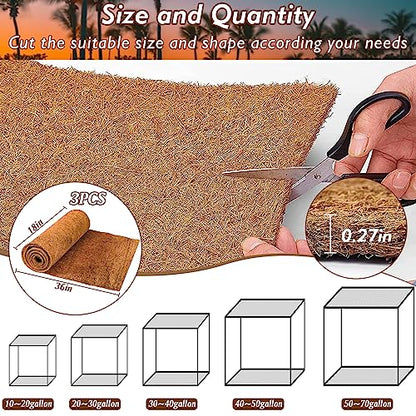ZeeDix 3 Rolls Reptile Mat, 18 x 36 inches Natural Coconut Fiber Liner Mat Flooring Accessories for Reptile Tank - Bearded Dragon Tortoise Lizard Turtle Snake Leopard Gecko Substrate Bedding - size: 3 Pcs (18X36in)