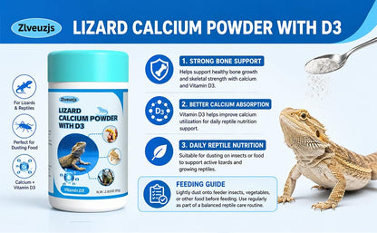 Pet Lizard D3 Calcium Powder—Organically Extracted—Powder (2.82 oz)