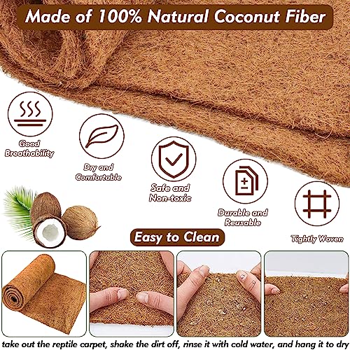 ZeeDix 3 Rolls Reptile Carpet, 24 x 48 inches Natural Coconut Fiber Liner Mat Flooring Accessories for Reptile Tank - Bearded Dragon Tortoise Lizard Turtle Snake Leopard Gecko Substrate Bedding - size: 3 Pcs (24X48in)