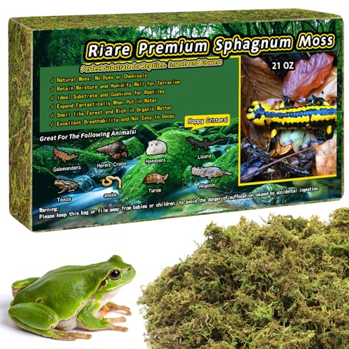 Riare 1.3LB Premium Sphagnum Moss for Reptiles- 50QT Natural Live Moss Reptile Moss Bedding for Terrarium, Hatching, Forest Sphagnum Moss Reptile Substrate for Snakes, Gecko, Turtles, Frogs, Leopard - color: 21 OZ
