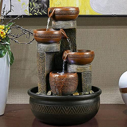 15.7" H 4-Tier Indoor Tabletop Waterfall Fountain with LED Lights Desktop Fountains Calming Sound for Home Office Decor (15.7ihch)