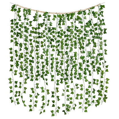 Mkono Hanging Fake Vines for Bedroom Wall Decor Artificial Plant Leaves with Wood Beads Set Indoor Greenery Ivy Garland for Living Room Apartment Christmas Wedding Party Teen Girl Room - size: Medium