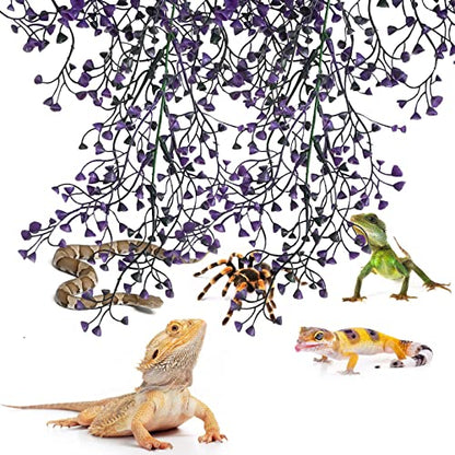 Hanging Plants for Reptile Tank,Bearded Dragon Plastic Flexible Fake Vines Plant Leaves with Suction Cup Lizards Terrarium Habitat Decorations for Geckos Turtles Snake Frog Chameleon(2 Pcs)