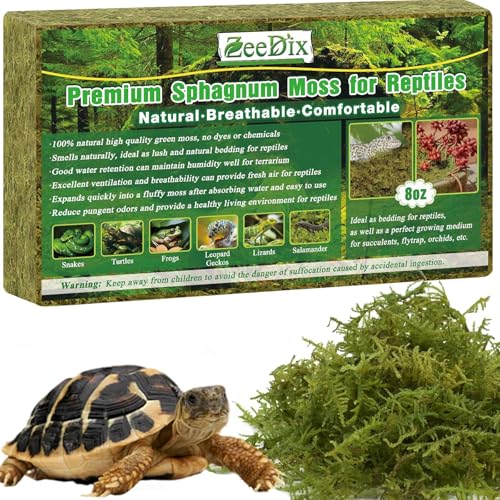 ZeeDix 8OZ Sphagnum Moss for Reptiles/Plants, Natural Reptile Moss Bedding for Tortoise Gecko Lizard Snake Hermit Crab Terrarium Habitat, Odor Control & Humidity Retention - color: 8oz