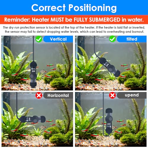 AquaMiracle Upgraded 50W Small Aquarium Heater Fish Tank Heater Turtle Heater Super Mini Aquarium Heater, Dry-Run/Overheating Protection and Memory Function, Dual LED Display, for 5-10 Gal Tanks - size: For 5-10 Gal Aquariums