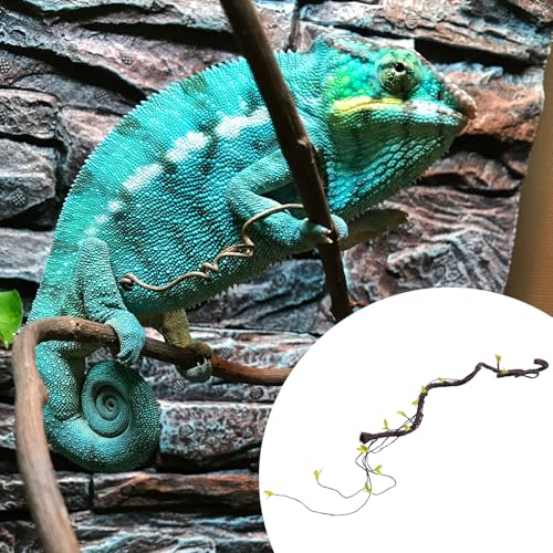 Garneck Simulation Climbing Plant Vine for Reptile Habitat, Bendable Artificial Rattan Vine with Soft Leaves 100cm, Plastic Pet Box Landscape Decor for Tropical Terrarium