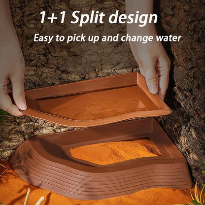 3PCS Tortoise Water Bowls with Ramp Leaf Tortoise Food Dish Reptile Food Water Bowls Reptile Bathing Pool Aquarium Ornament for Gecko, Snake, Turtle, Bearded Dragon, Lizard (Large) - size: Large
