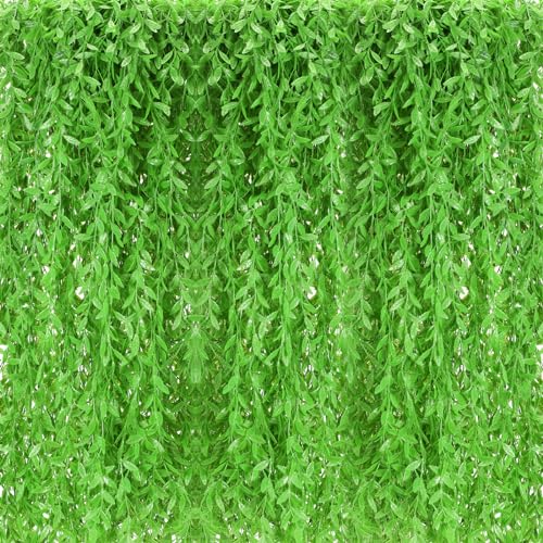 Riceshoot 24 Pcs Artificial Hanging Vines Fake Weeping Willow Leaves Decor Fake Seaweed Artificial Vines Greenery Garland for Wedding Party Backdrop Wall Decor Garden Patio Backyard (Fruit Green) - color: Fruit Green