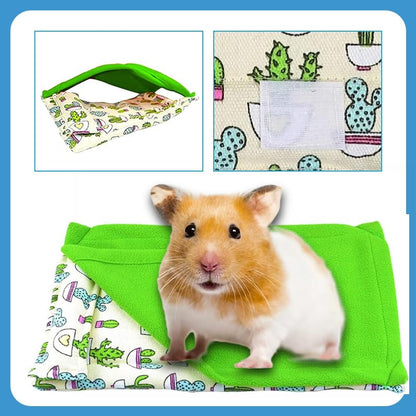 Bearded Dragon Hammock Sleeping Bag Set- Hanging Pet Bed with Pillow and Blanket Hideout Habitat with Soft Warm for Bearded Dragon Lizard Leopard Gecko and Small Pet Animal（Beige + green Quilt） - color: Beige + green Quilt