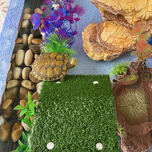 DoubleWood Lawn Turtle Basking Platform - Turtle Resting Platform with Simulation Grass, Ramp for Small Reptiles, Frogs, Terrapins (Medium) - size: Medium