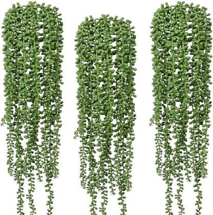6pcs Artificial Fake String of Pearls Plant Faux Fake Hanging Succulents Plants (6, Green)