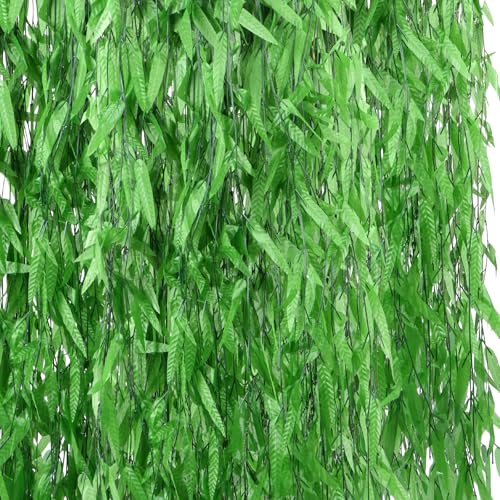 50PCS 300 FT Artificial Vines Greenery Garland Faux Willow Vines Fake Foliage Leaf Silk Plants Greenery Decoration for Home Wall Aesthetic Wedding Arch Apartment Room Windowsill Balcony - color: Green, size: 50PCS - 300FT