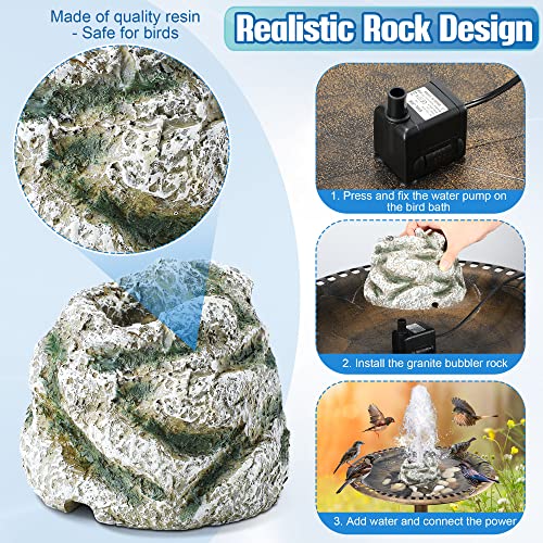 Bird Bath Fountain, Bird Bath Water Fountains with 7W Water Pump, Gray Moss Resin Granite Water Fountain Rock Waterfall for Birdbath, Bird Feeder - style: Gray Rock