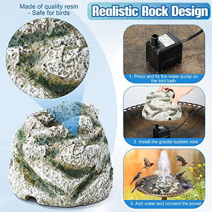 Bird Bath Fountain, Bird Bath Water Fountains with 7W Water Pump, Gray Moss Resin Granite Water Fountain Rock Waterfall for Birdbath, Bird Feeder - style: Gray Rock