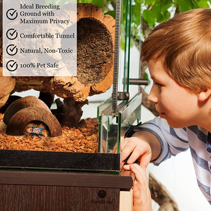 SunGrow Crested Gecko Coconut Huts, 5x3 Inches Reptile Climbing Hide, Leopard Gecko Tank Cage Habitat Accessories, Smooth-Edged Coconut Shell for Exercise, Crawling, Perching and Basking Spot