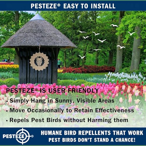 PESTEZE USA Premium Hummingbird Wind Spinner – 6x9 Inch Stainless Steel 3D Reflective Outdoor Spinner for Bird Deterrent, Garden & Patio Decor, Hanging Kinetic Metal Ornament Scares Birds & Adds Shine