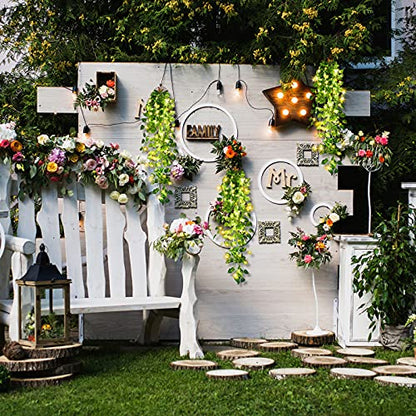 Mudder 3 Packs LED Artificial Hanging Plants, 3.6 ft Fake Hanging Plant, Ivy Vine Fake Leaves Greeny Chain Wall Home Room Garden Wedding Garland Outside Decor (Basket Not Included) (Greenery Style) - color: Greenery Style
