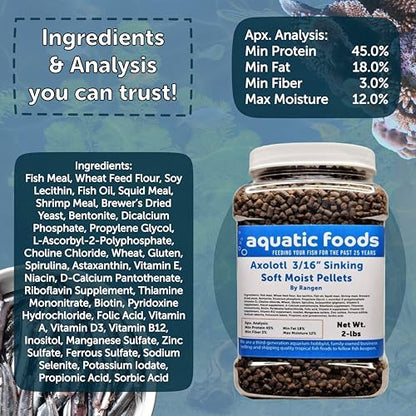 3/16" Axolotl Food Soft Moist Sinking Pellets... 5-lb Large Jar | For Adult Axolotl, Also for Shrimp, Snails, Crabs, Crayfish, Bottom Tropical Fish - size: 5 Pound (Pack of 1)