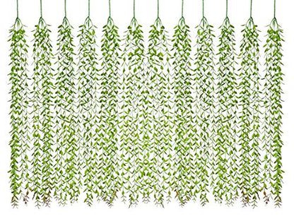 Lvydec 12pcs Artificial Vines Fake Greenery Garland Willow Leaves with Total 60 Stems Hanging for Wedding Party Backdrop Wall Decoration