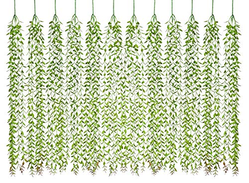 Lvydec 12pcs Artificial Vines Fake Greenery Garland Willow Leaves with Total 60 Stems Hanging for Wedding Party Backdrop Wall Decoration